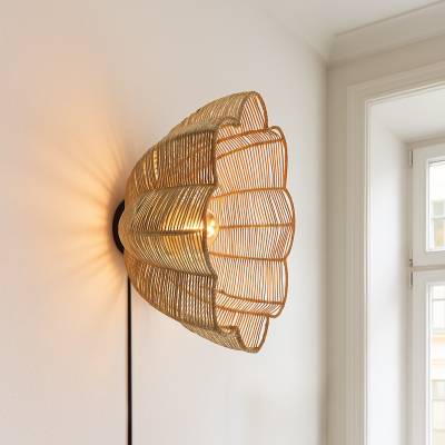 Rattan Wandleuchte Braun, Heather, mit Schalter