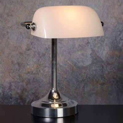 Weiße Schreibtischlampe Antik, Banker, mit Schalter