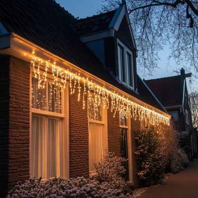 10M verbindbares Eiszapfenlicht, schwarze Schnur, IP67, 50 cm hoch - Warmweiß
