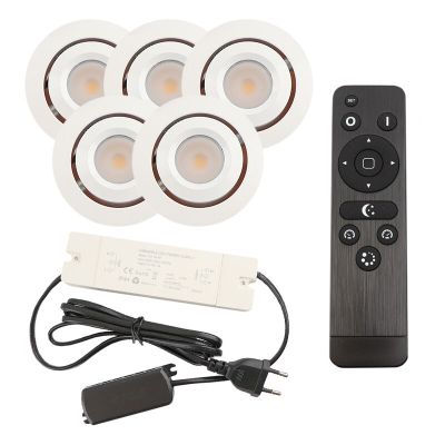 5 schwenkbare Einbaustrahler Terrassenüberdachung Rona, IP44, mit Anschlussset und Fernbedienung, Weiß