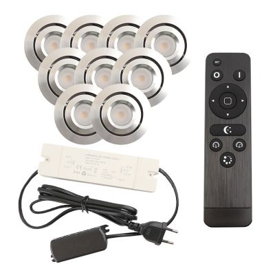 9 schwenkbare Einbaustrahler Terrassenüberdachung Rona, IP44, mit Anschlussset und Fernbedienung, Chrom