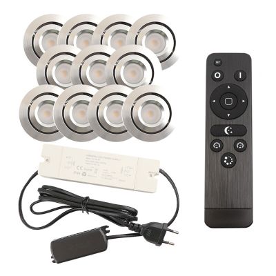 11 schwenkbare Einbaustrahler Terrassenüberdachung Rona, IP44, mit Anschlussset und Fernbedienung, Chrom