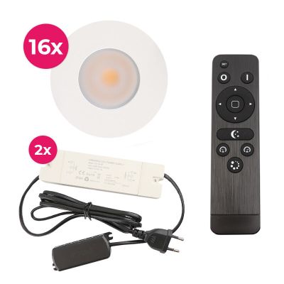 16 weiße Einbaustrahler Terrassenüberdachung Dico, IP65, inkl. Anschlussset und Fernbedienung