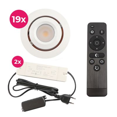 19 schwenkbare Einbaustrahler Terrassenüberdachung Rona, IP44, mit Anschlussset und Fernbedienung, Weiß