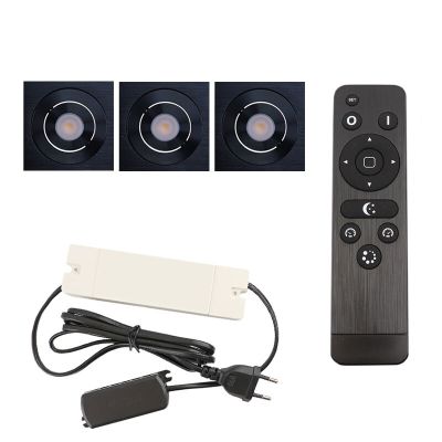 3 schwenkbare Einbaustrahler Terrassenüberdachung Rona eckig, IP44, mit Anschlussset und Fernbedienung, Schwarz