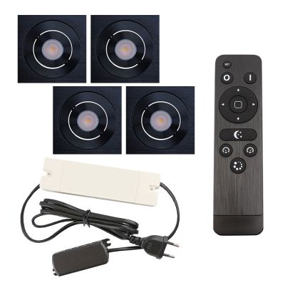 4 schwenkbare Einbaustrahler Terrassenüberdachung Rona eckig, IP44, mit Anschlussset und Fernbedienung, Schwarz