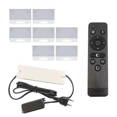 7 eckige weiße Aufbaustrahler Terrassenüberdachung Fredo, IP44, inkl. Anschlussset und Fernbedienung