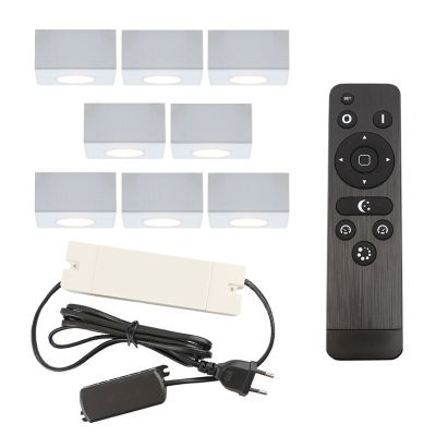 8 eckige weiße Aufbaustrahler Terrassenüberdachung Fredo, IP44, inkl. Anschlussset und Fernbedienung