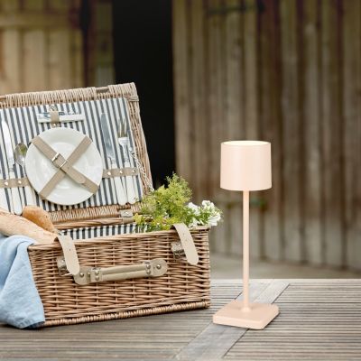 Braune aufladbare Außen Tischlampe Modern, Lakisha, 1,5W, White Switch LED, IP54, mit Touch-Dimmer