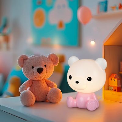 Rosa Kinderzimmer Tischleuchte Kunststoff, Lumibear, 0,3W, RGB LED, mit Schalter