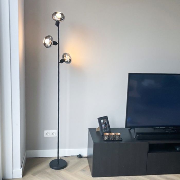 Design Stehlampe Skip, schwarz, Glas, Mit Schalter