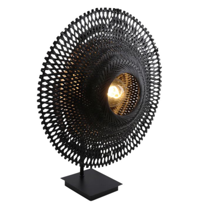 Rattan Tischleuchte Schwarz, Cordoba, mit Schalter