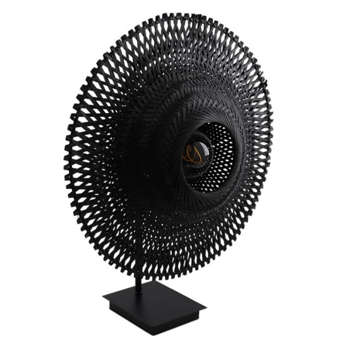 Rattan Tischleuchte Schwarz, Cordoba, mit Schalter