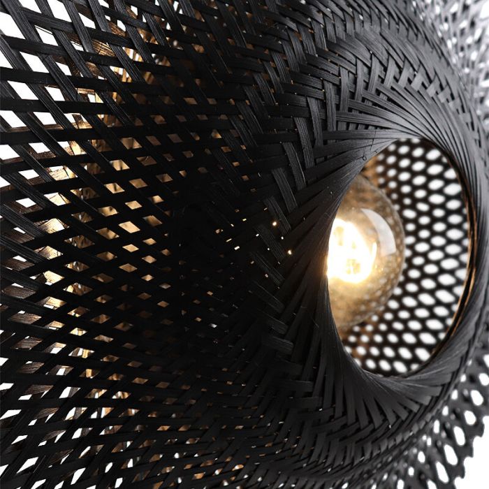 Rattan Tischleuchte Schwarz, Cordoba, mit Schalter