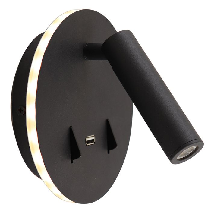 Moderne Wandleuchte Schwarz, Alec, 9W, 3000K LED, mit Schalter