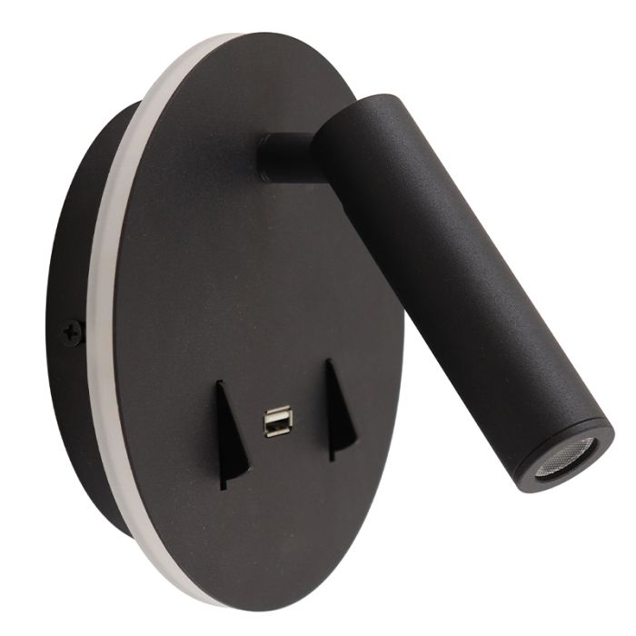 Moderne Wandleuchte Schwarz, Alec, 9W, 3000K LED, mit Schalter