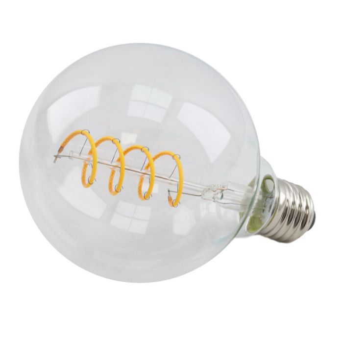 Dimmbare E27 LED Lampe, Tuelo, G95, 4w, transparent Glas, 2700k