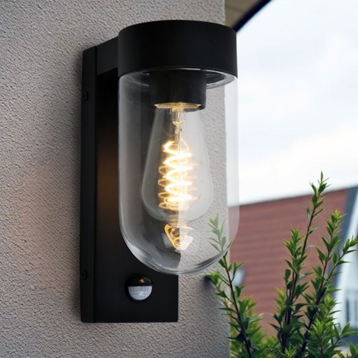 Aluminium Außen Wandleuchte mit Bewegungsmelder Schwarz, Bella, IP44