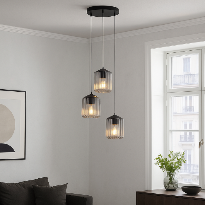 Retro Pendelleuchte Transparent, Jisca