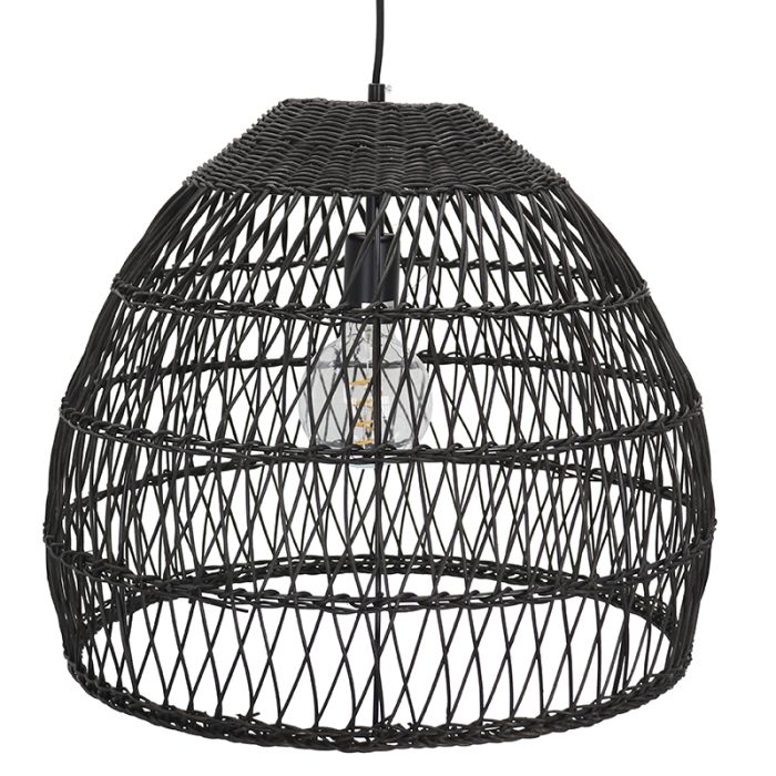 Rattan Pendelleuchte Schwarz, Rosa