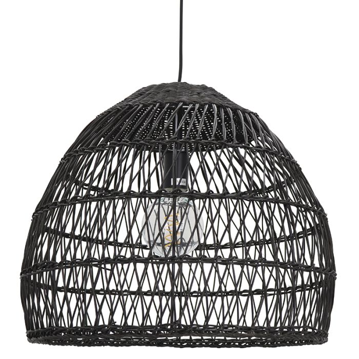 Rattan Pendelleuchte Schwarz, Rosa