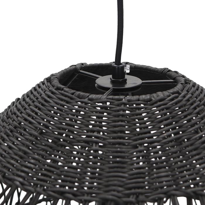 Rattan Pendelleuchte Schwarz, Rosa