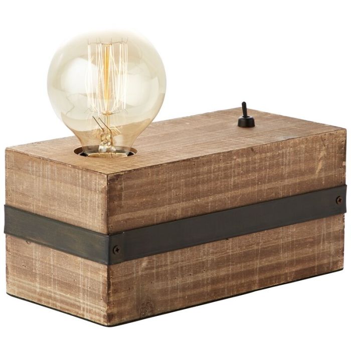 Holz Tischleuchte Schwarz, Asli, mit Schalter