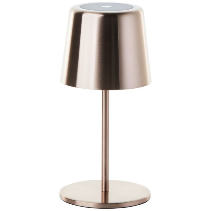 Moderne aufladbare Außen Tischlampe Kupfer, Skander, 4W, warm- bis kaltweiß einstellbare LED, IP44, mit Touch-Dimmer