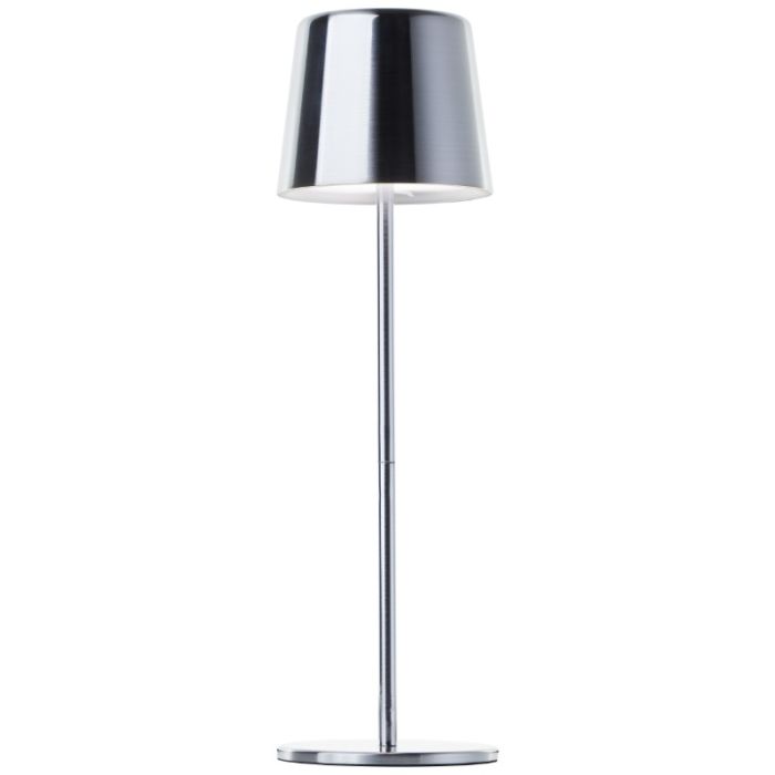 Moderne aufladbare Außen Tischlampe Nickel, Skander, 4W, warm- bis kaltweiß einstellbare LED, IP44, mit Touch-Dimmer