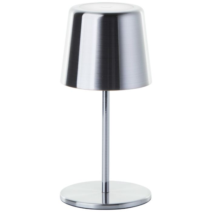 Moderne aufladbare Außen Tischlampe Nickel, Skander, 4W, warm- bis kaltweiß einstellbare LED, IP44, mit Touch-Dimmer