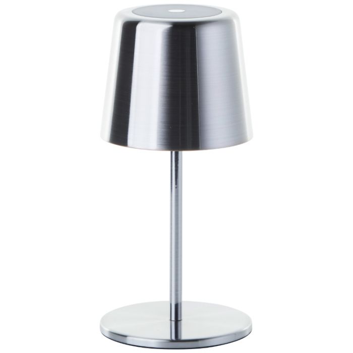 Moderne aufladbare Außen Tischlampe Nickel, Skander, 4W, warm- bis kaltweiß einstellbare LED, IP44, mit Touch-Dimmer