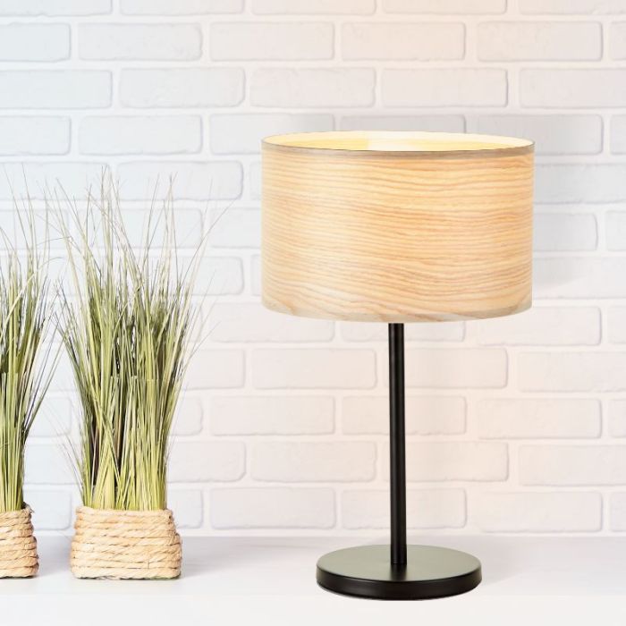 Holz Tischleuchte Beige, Enna, mit Schalter