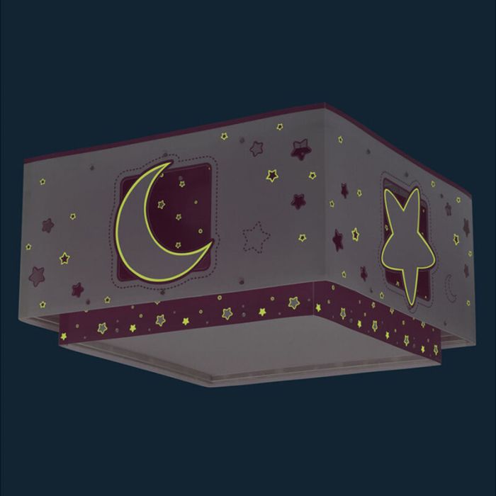 Rosa Kinderzimmer Deckenleuchte Kunststoff, Moon and stars