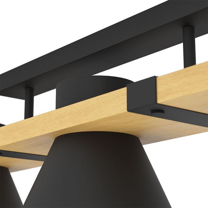 Schwarze retro Deckenleuchte Holz, Juanita