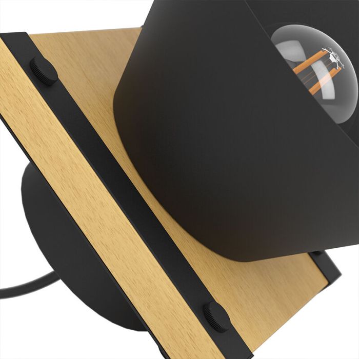 Schwarze retro Tischleuchte Holz, Juanita, mit Schalter