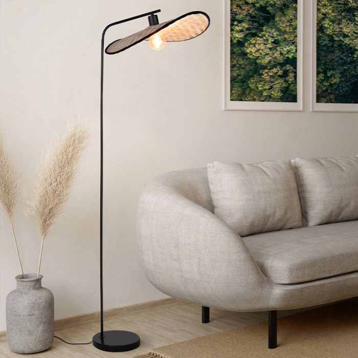 Braune landhaus Stehlampe Holz, Jillah, mit Schalter