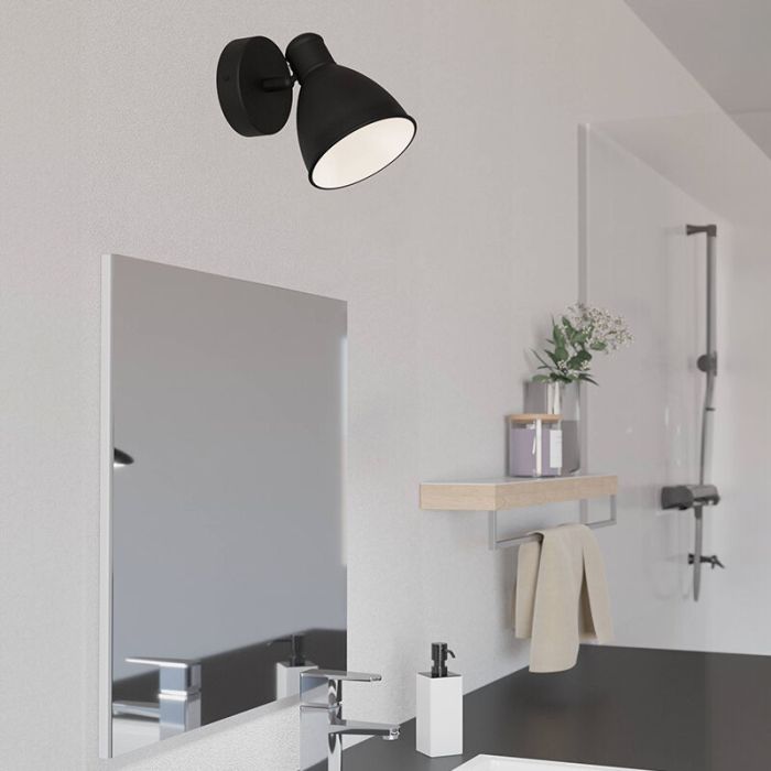 Schwarze Wandleuchte Badezimmer Stahl, Priscilla, IP44