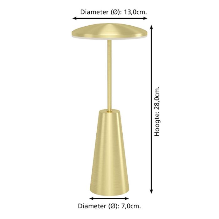 Goldene moderne Tischleuchte Stahl, Ishika, 2,8W, White Switch LED, IP54, mit Touch-Dimmer
