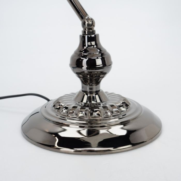 Nickel antik Bankerlampe Stahl, Lugco, mit Zugschalter