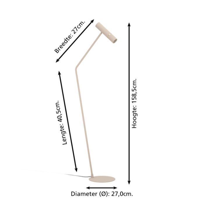 Beige moderne Stehlampe Stahl, Vahid, mit Schalter