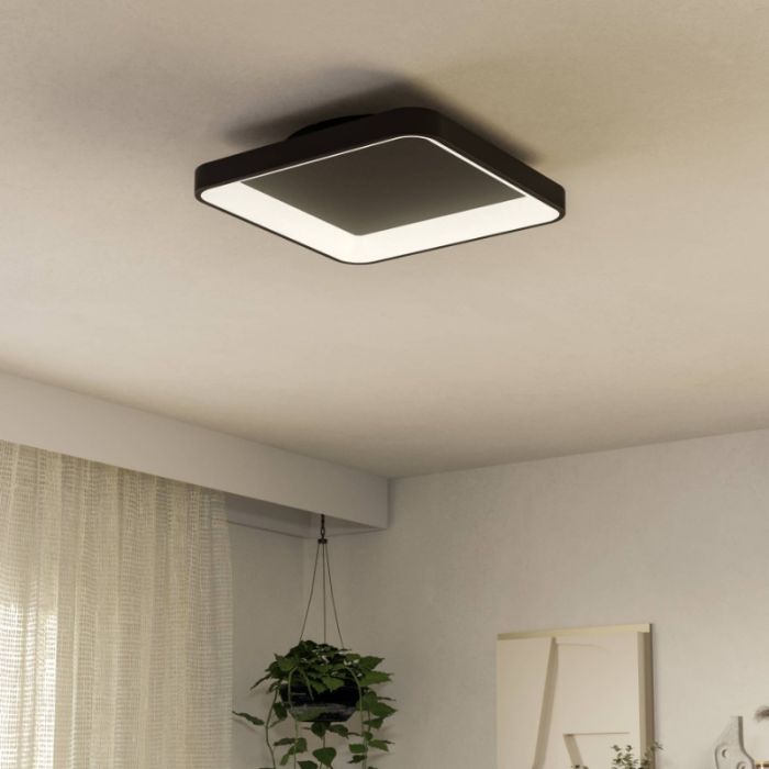 Schwarze moderne Deckenleuchte Kunststoff, Shauni, 12W, warm- bis kaltweiß einstellbare LED, mit Fernbedienung