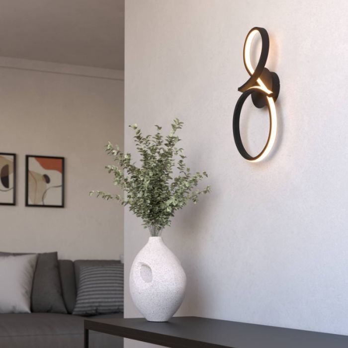 Schwarze moderne Wandleuchte Aluminium, Thekla, 11,4W, 3000K LED