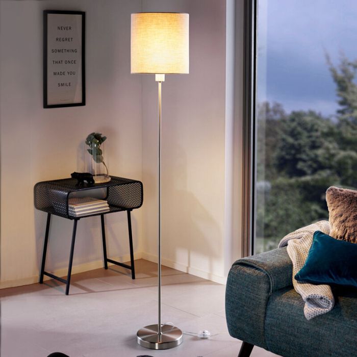 Taupe moderne Stehlampe Stoff, Abano, mit Schalter