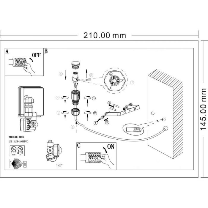 Schwarze Außen Wandleuchte mit Bewegungsmelder Aluminium, Joey, IP44