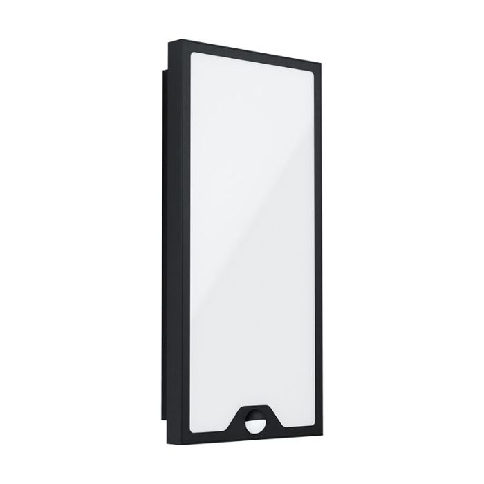 Schwarze moderne Außen Wandleuchte mit Bewegungsmelder Stahl, Lydian, 16W, 3000K LED, IP44