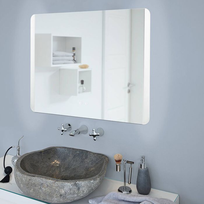 Graue moderne Spiegel mit Beleuchtung Glas, Bibi, 6,2W, warm- bis kaltweiß einstellbare LED, IP44, mit Schalter