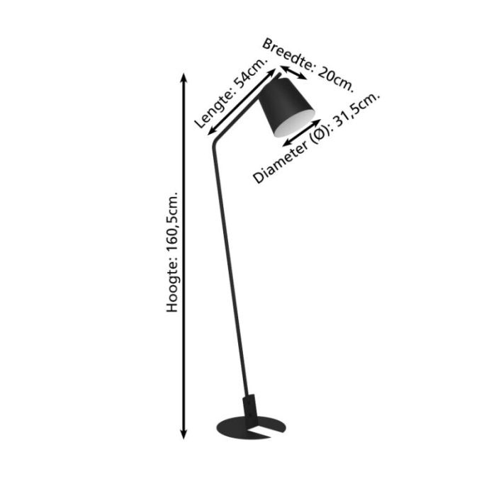 Schwarze industrielle Stehlampe Aluminium, Jasmyn, mit Schalter