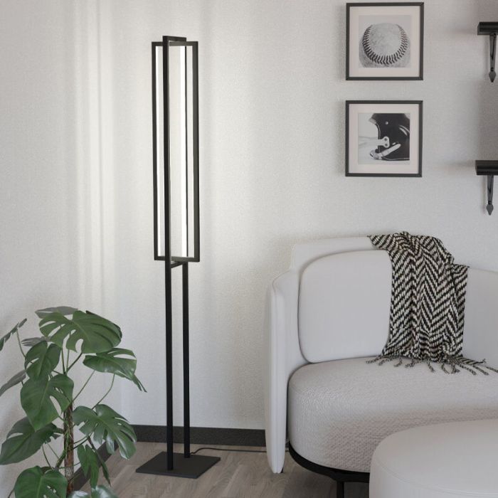Schwarze moderne Stehlampe Aluminium, Lianne, 34W, warm- bis kaltweiß einstellbare LED, 3-stufig dimmbar