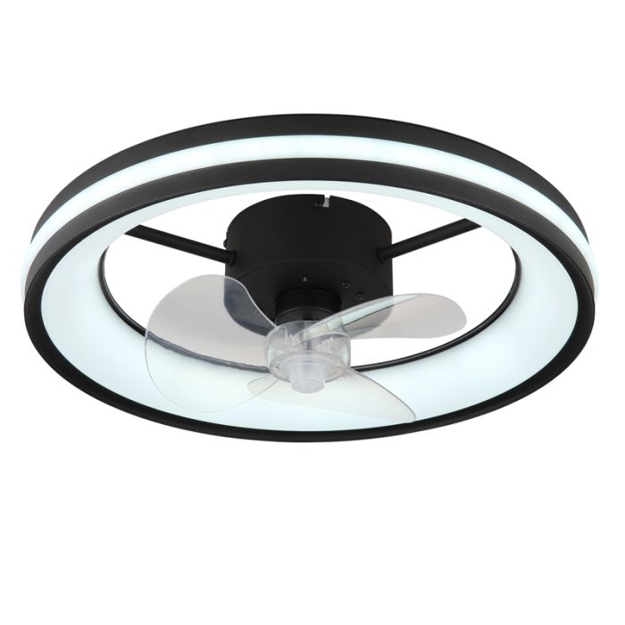 Schwarze moderne Deckenventilator Kunststoff, Klaaske, 30W, warm- bis kaltweiß einstellbare LED, mit Fernbedienung