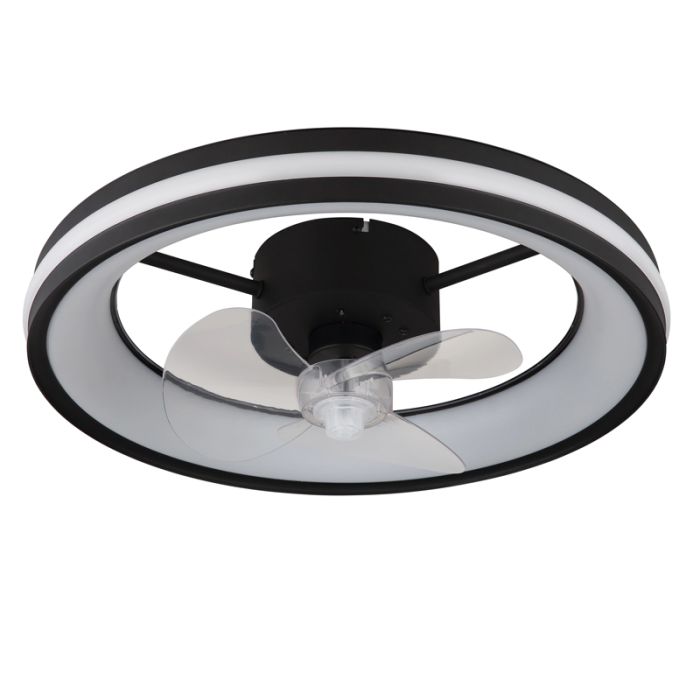 Schwarze moderne Deckenventilator Kunststoff, Klaaske, 30W, warm- bis kaltweiß einstellbare LED, mit Fernbedienung